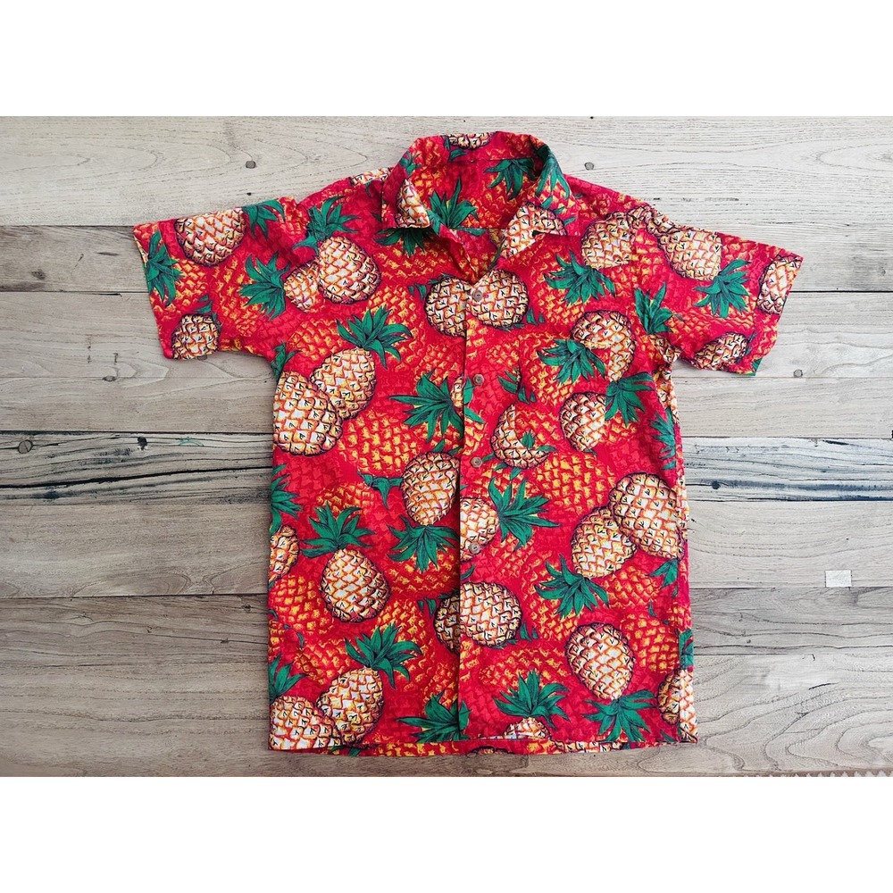 Vintage 50s Hawaiian Shirt: Cotton Pineapple Print Size S/M
